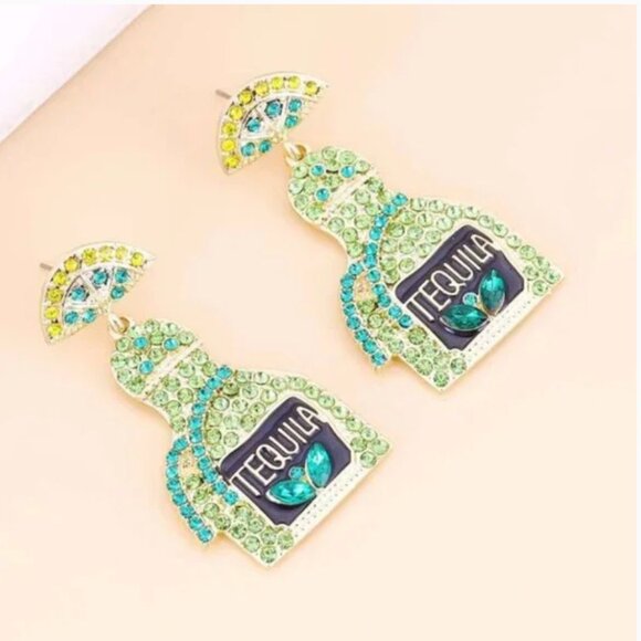 Tequila Party Rhinestone Boho Peasant Hipster Art Pop Earrings - Picture 5 of 7